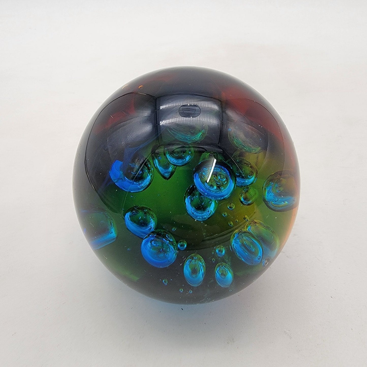 Controlled Bubbles Art Glass Paperweight With Multicolor