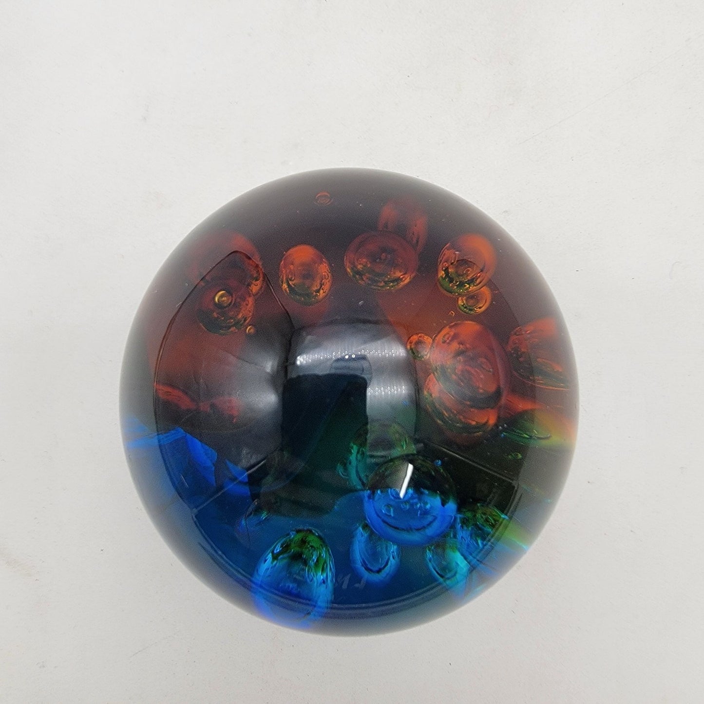 Controlled Bubbles Art Glass Paperweight With Multicolor