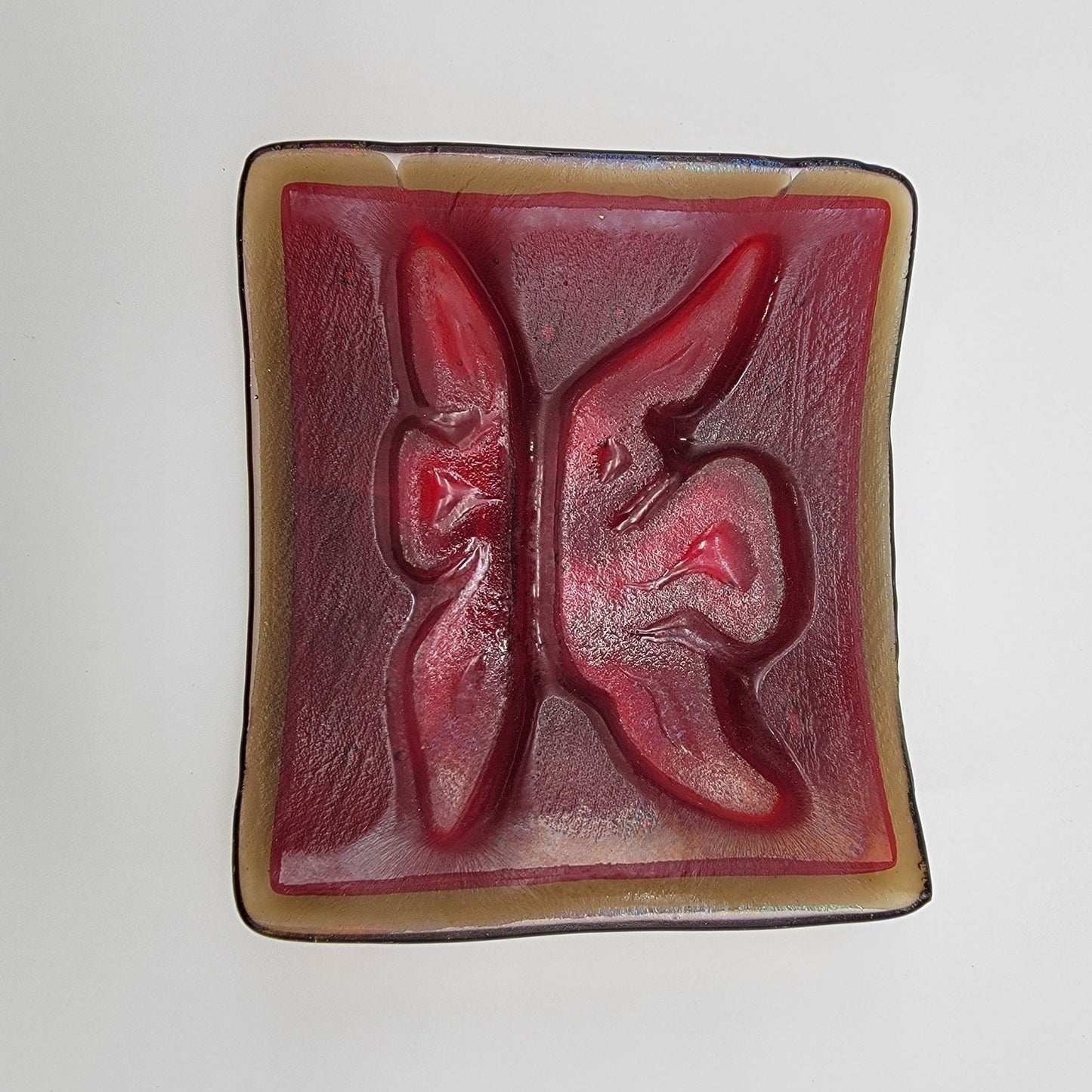 Vintage Amberina Glass Butterfly Curved Glass Panel