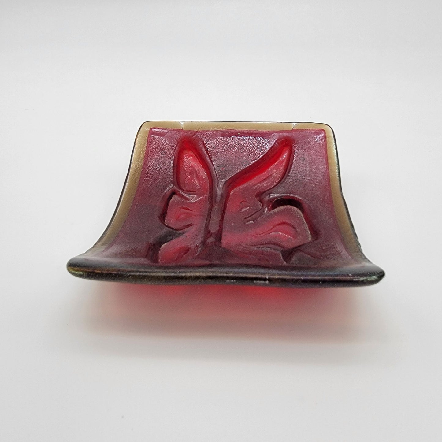 Vintage Amberina Glass Butterfly Curved Glass Panel