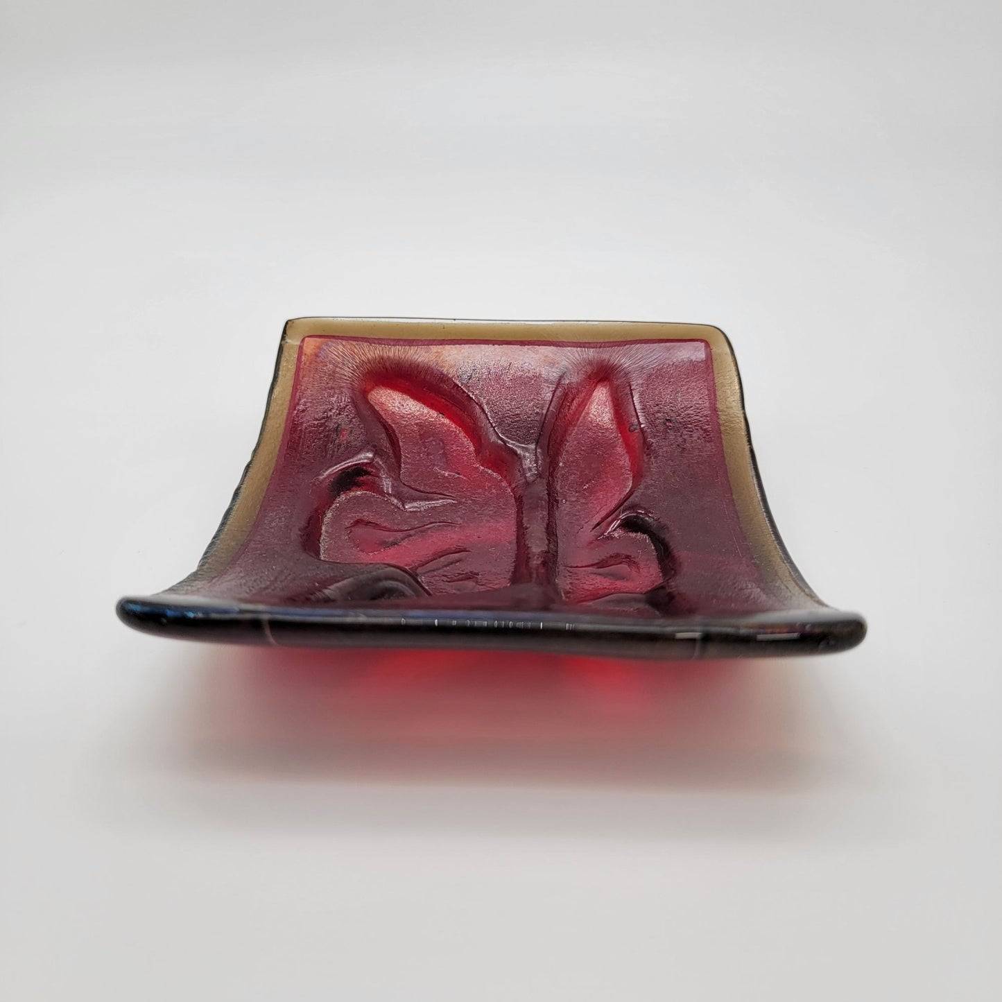 Vintage Amberina Glass Butterfly Curved Glass Panel