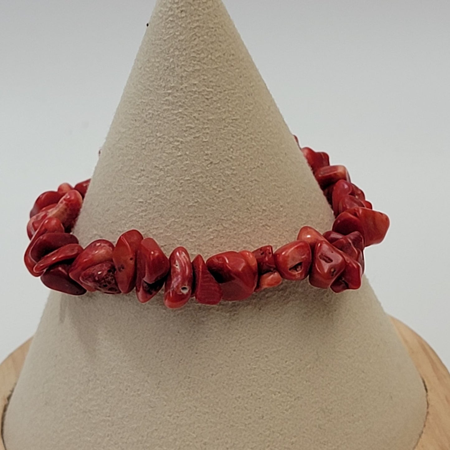Natural Red Coral Chip Stretch Bracelet
