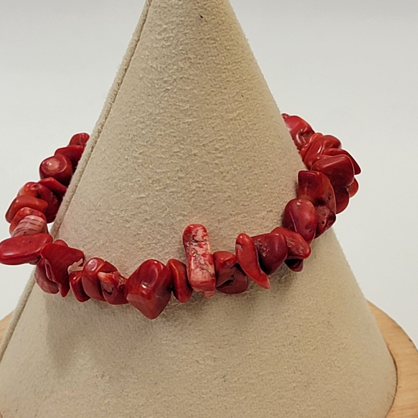 Natural Red Coral Chip Stretch Bracelet