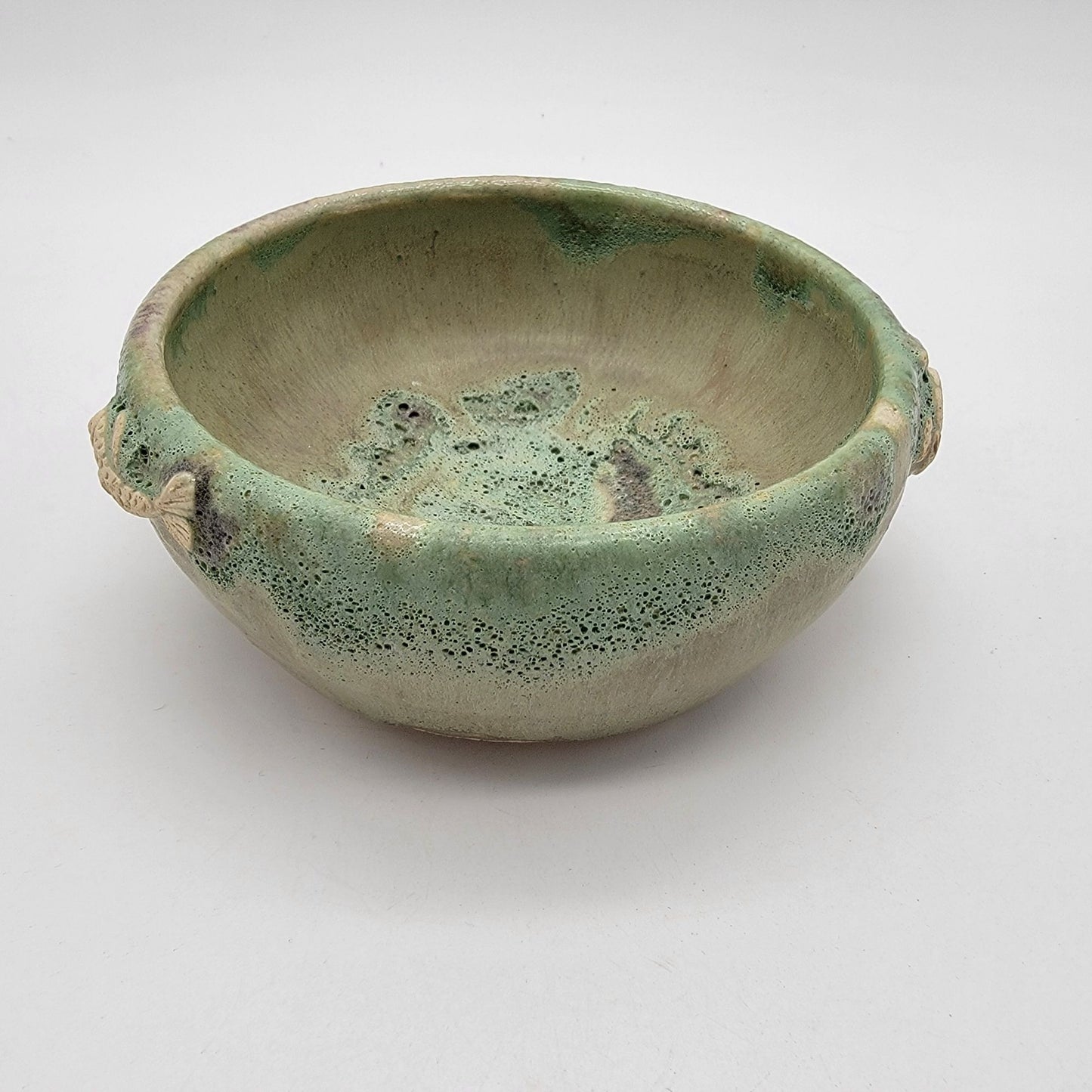 Signed 2004 Vintage Art Pottery Bowl With Raised Fish and Turtle