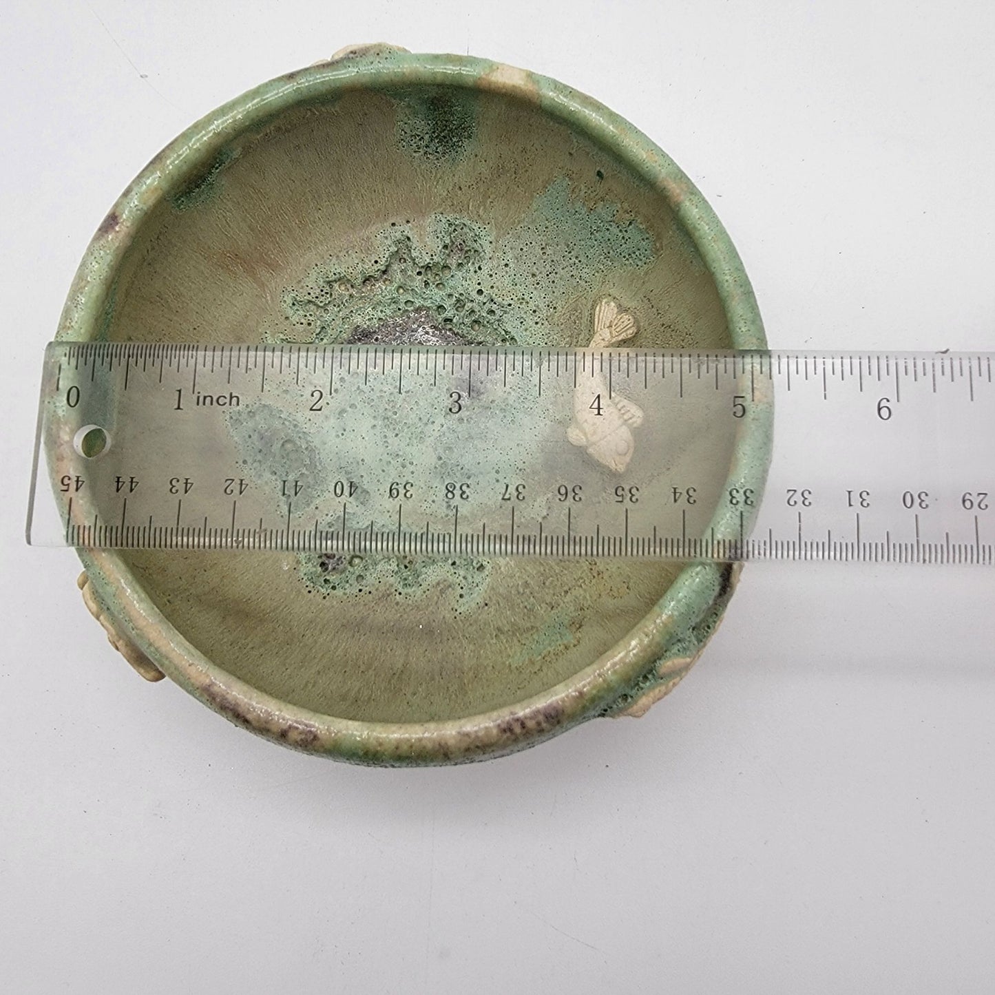 Signed 2004 Vintage Art Pottery Bowl With Raised Fish and Turtle