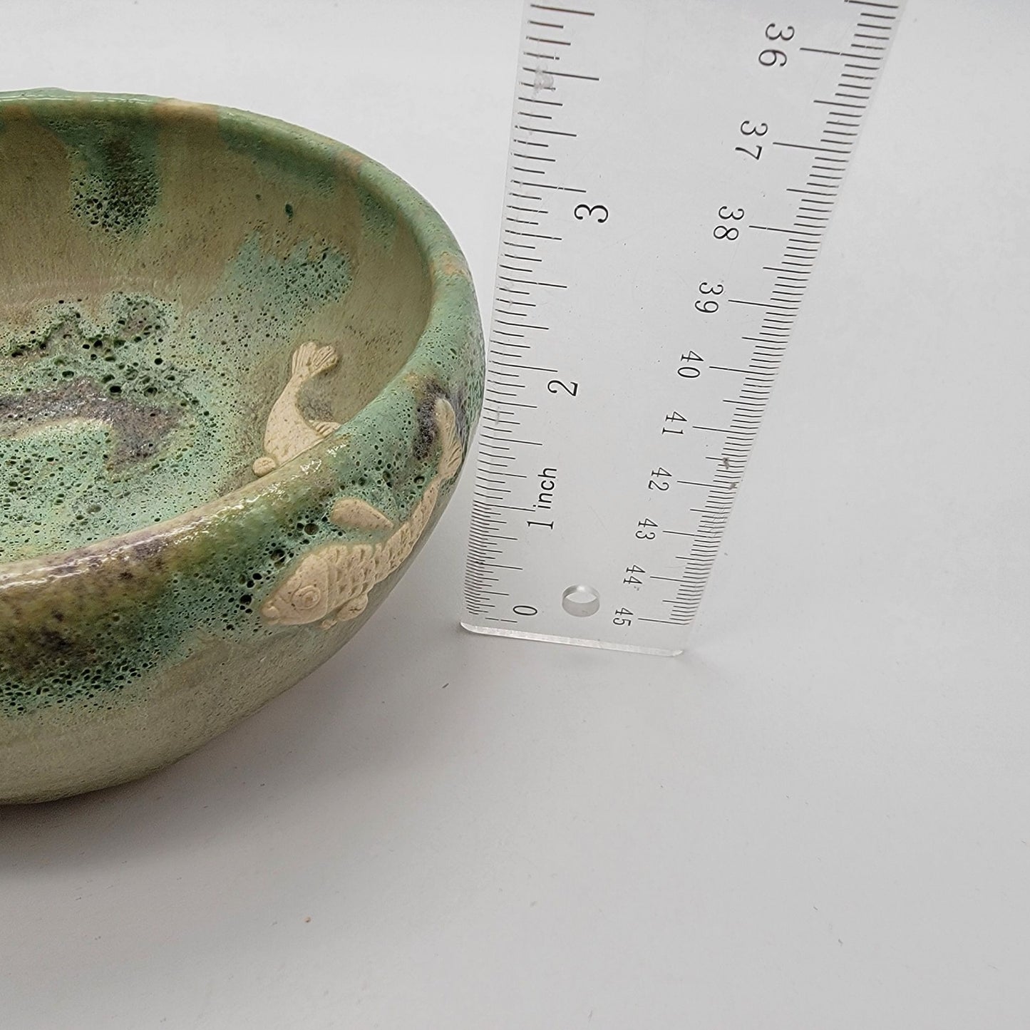 Signed 2004 Vintage Art Pottery Bowl With Raised Fish and Turtle