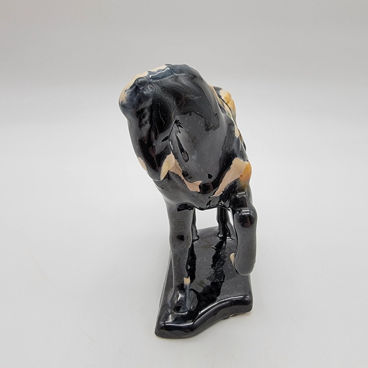 Vintage Chinese Tang Dynasty Repro Sancai Black Drip Glazed Pottery War Horse Figurine