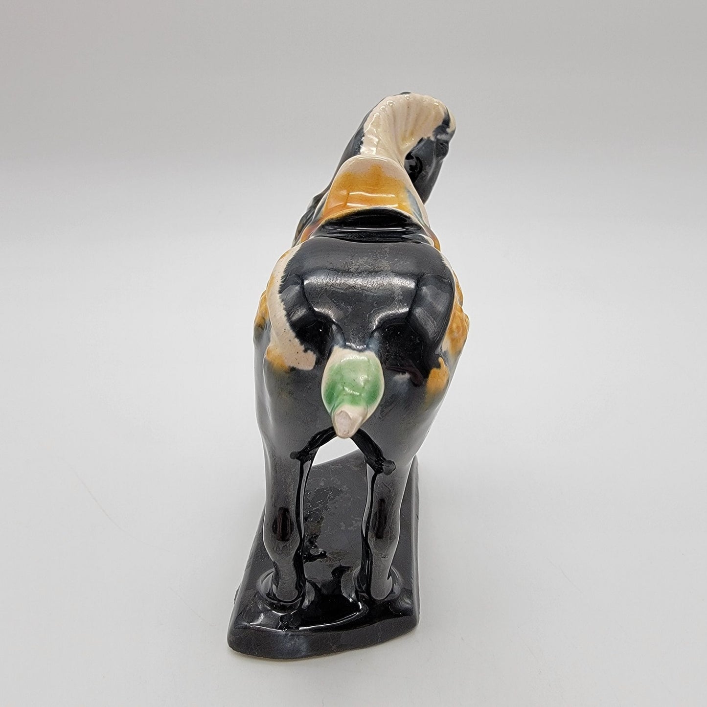Vintage Chinese Tang Dynasty Repro Sancai Black Drip Glazed Pottery War Horse Figurine