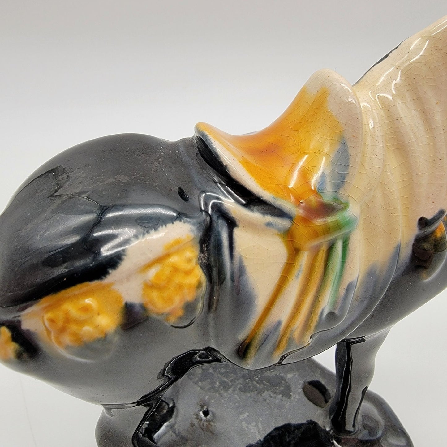 Vintage Chinese Tang Dynasty Repro Sancai Black Drip Glazed Pottery War Horse Figurine