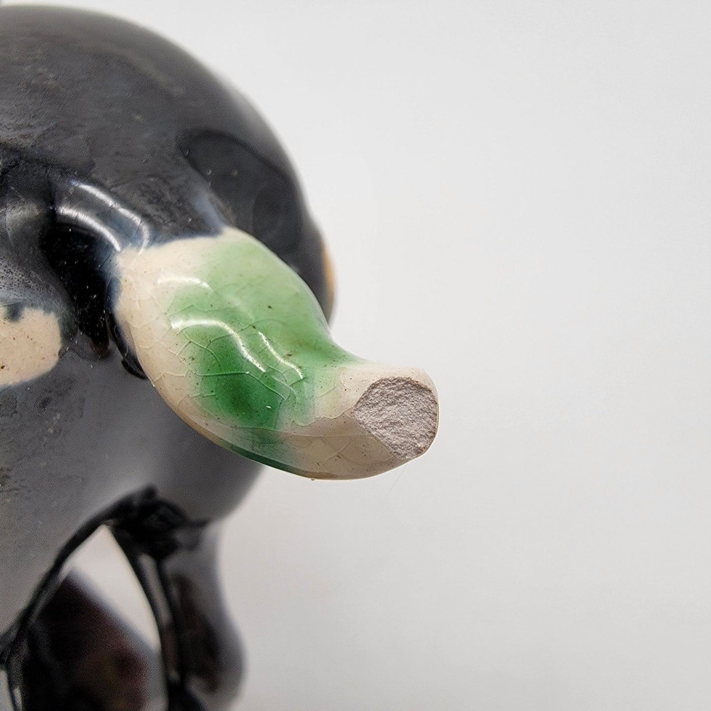 Vintage Chinese Tang Dynasty Repro Sancai Black Drip Glazed Pottery War Horse Figurine
