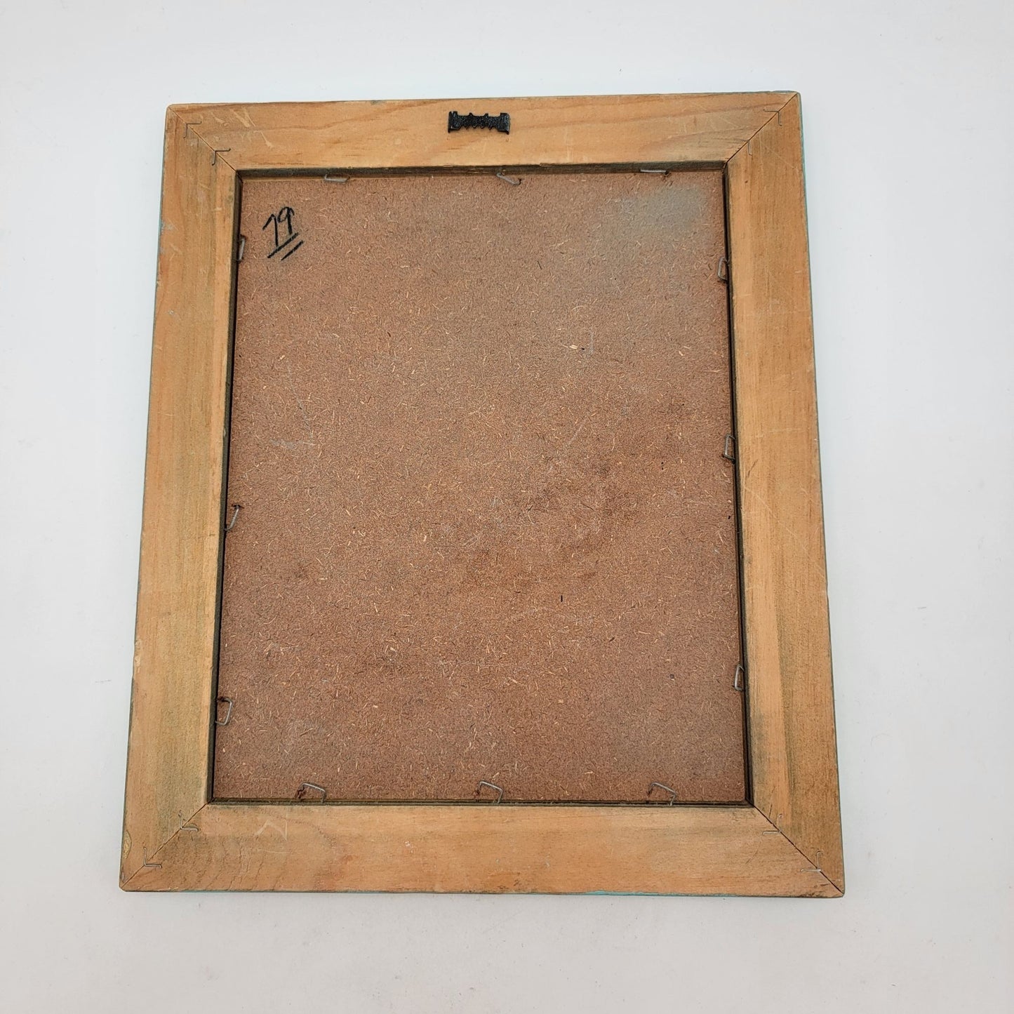 Vintage Original Angel Child Painting on Board Turquoise Frame