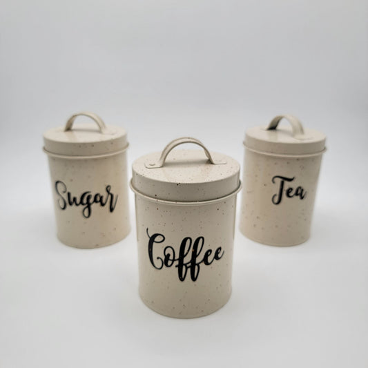 Vintage Speckled Metal Canister Set - Coffee Tea & Sugar Storage