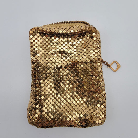 Vintage Gold Mesh Cigarette Case With Zipper Closure