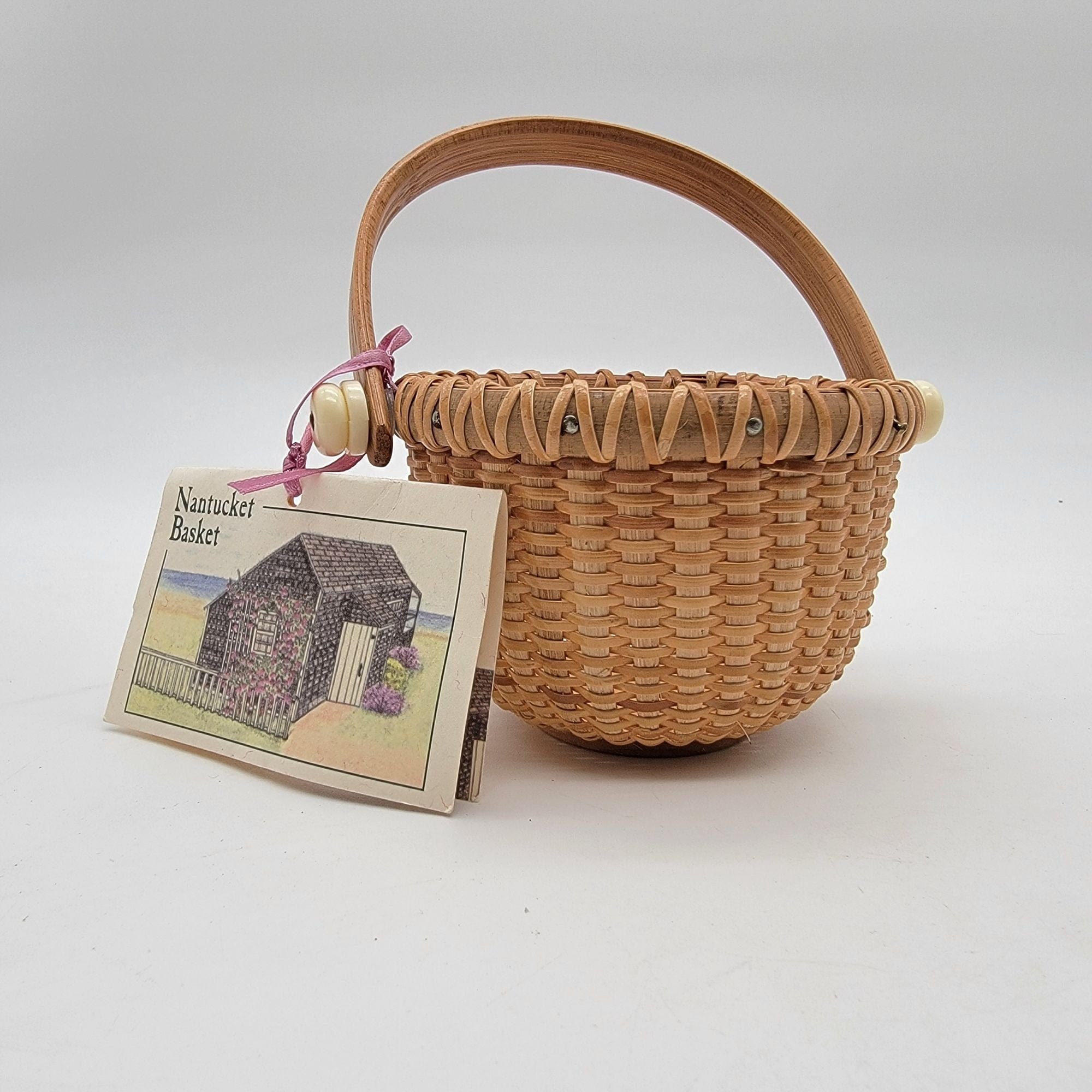 Vintage Miniature Hancock Nantucket Lightship Basket With Swing