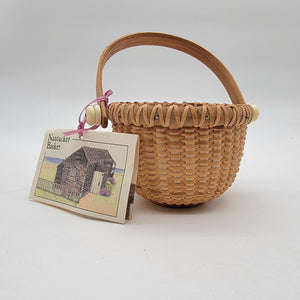 Vintage Miniature Hancock Nantucket Lightship Basket With Swing Handle