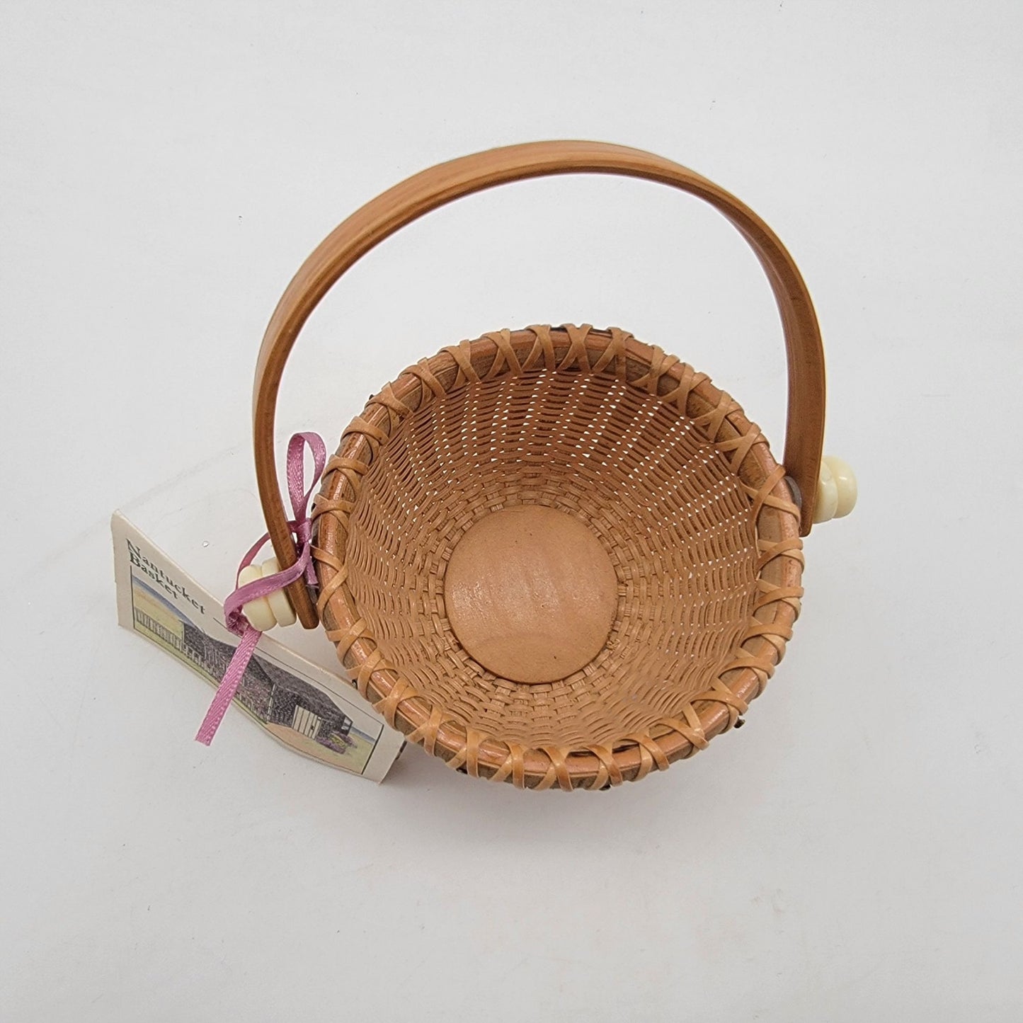 Vintage Miniature Hancock Nantucket Lightship Basket With Swing Handle