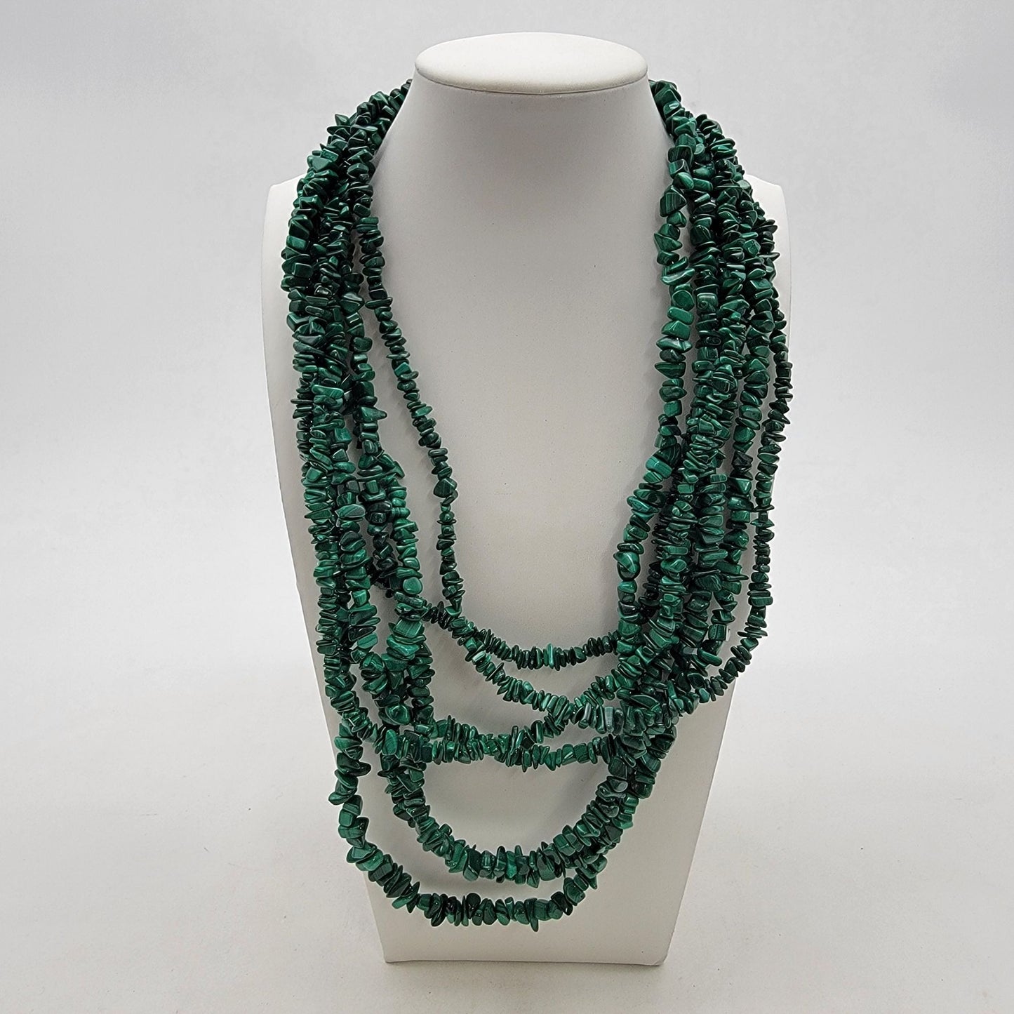 7 Strand Multi Strand Malachite Chips Necklace