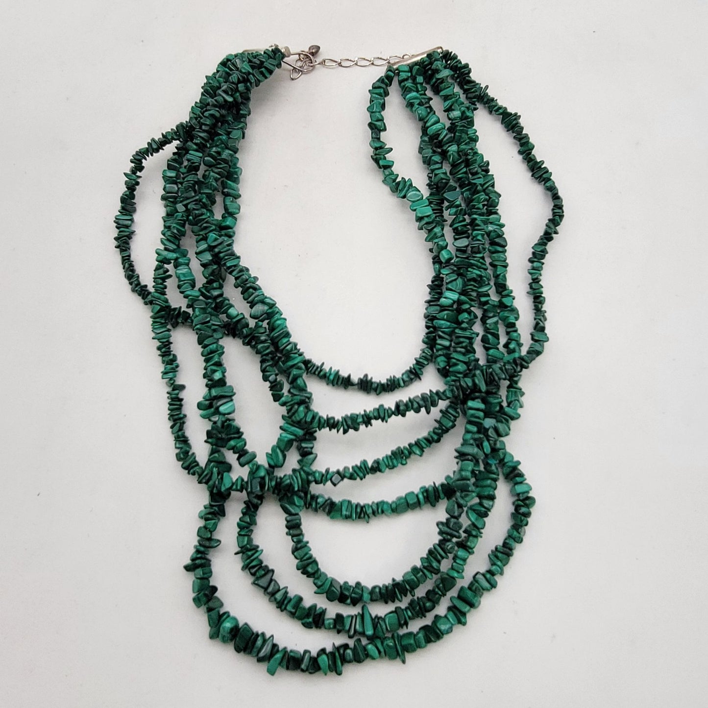 7 Strand Multi Strand Malachite Chips Necklace