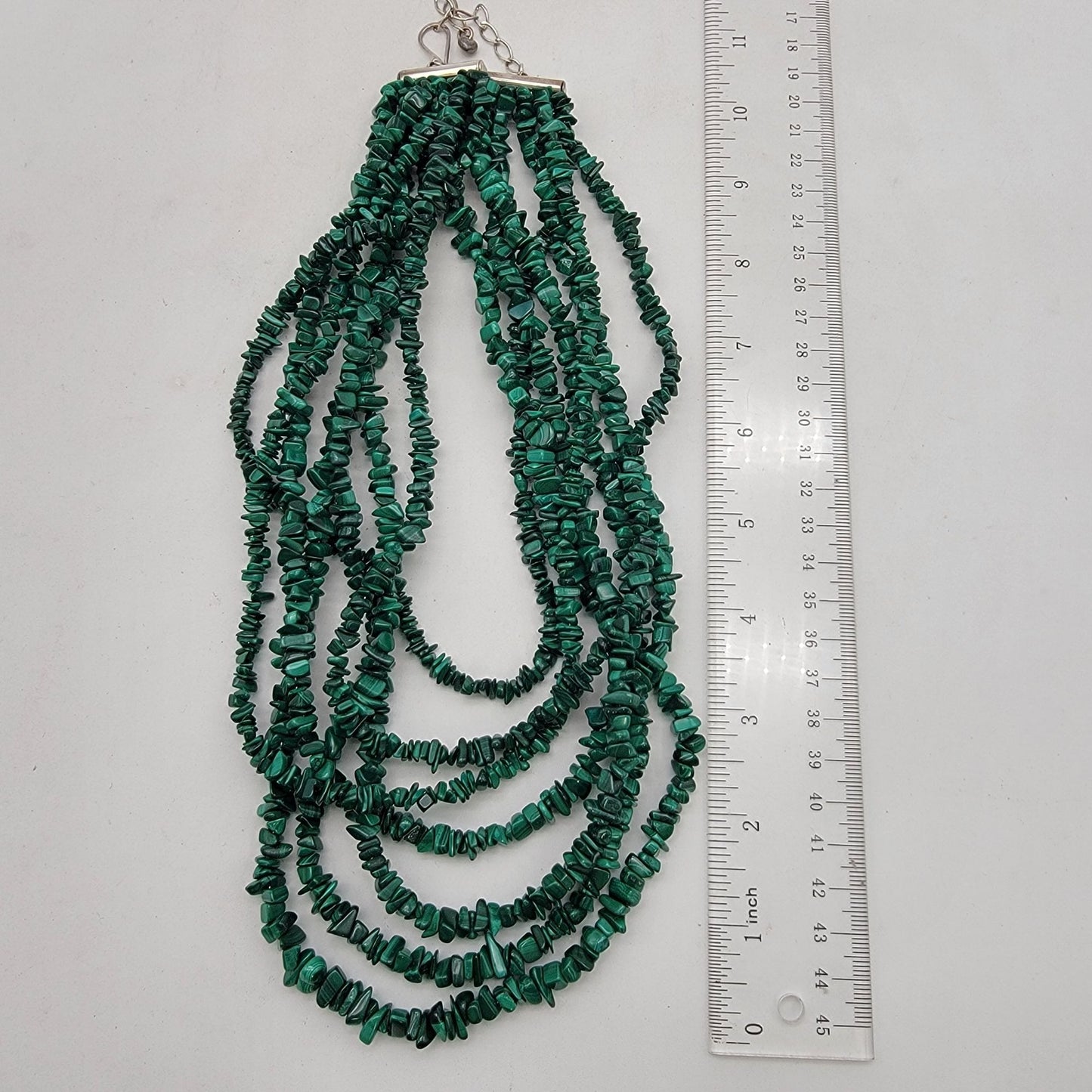 7 Strand Multi Strand Malachite Chips Necklace