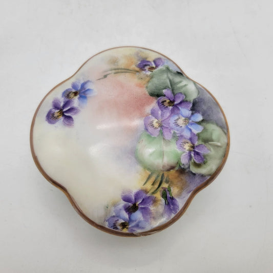 Vintage RS Germany Hand-Painted Porcelain Trinket Box with Violets