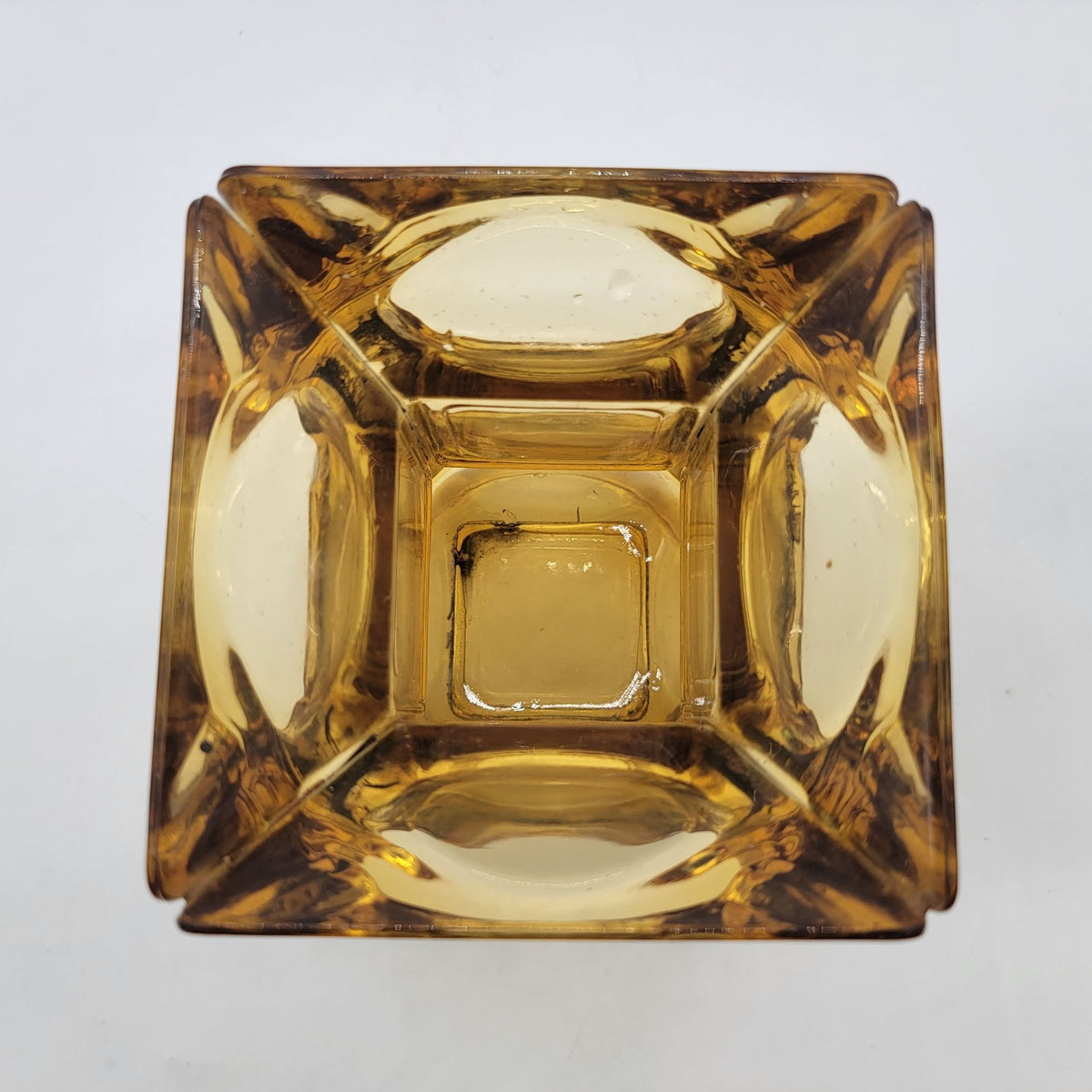 1970s Upcycled Amber Glass Ashtray Cube Vase Candle Holder