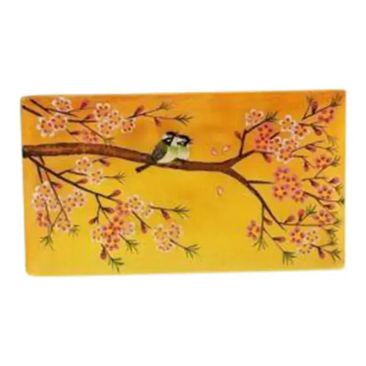 Jacarte Archelan Studio Glass Reverse Painted Vase 2007 Birds Asian Cherry Tree
