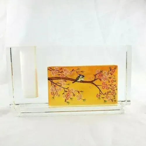Jacarte Archelan Studio Glass Reverse Painted Vase 2007 Birds Asian Cherry Tree