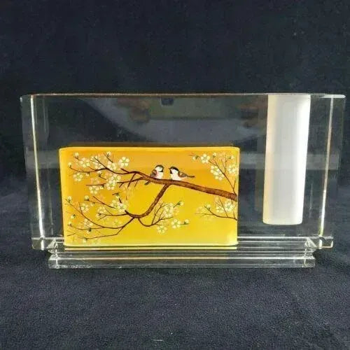 Jacarte Archelan Studio Glass Reverse Painted Vase 2007 Birds Asian Cherry Tree