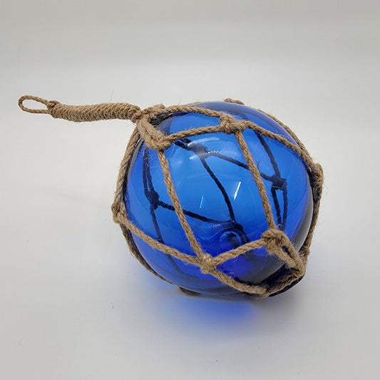 Cobalt Blue Glass Nautical Float With Rope Hanger 8"