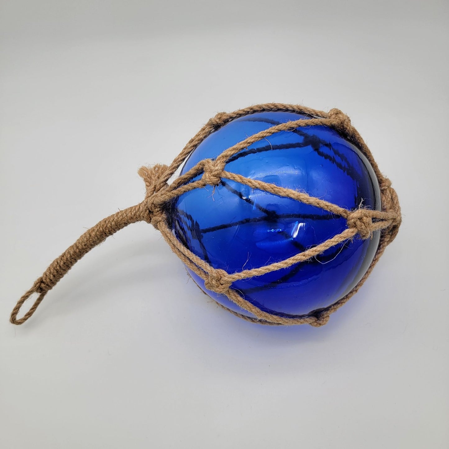 Cobalt Blue Glass Nautical Float With Rope Hanger 8"