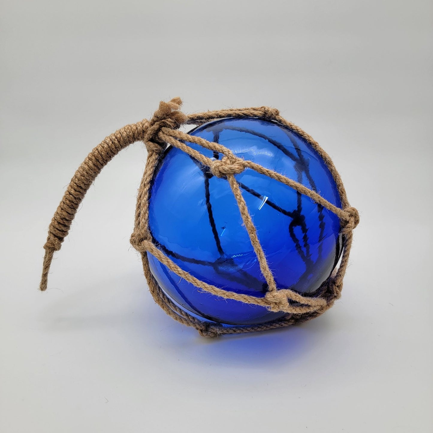 Cobalt Blue Glass Nautical Float With Rope Hanger 8"