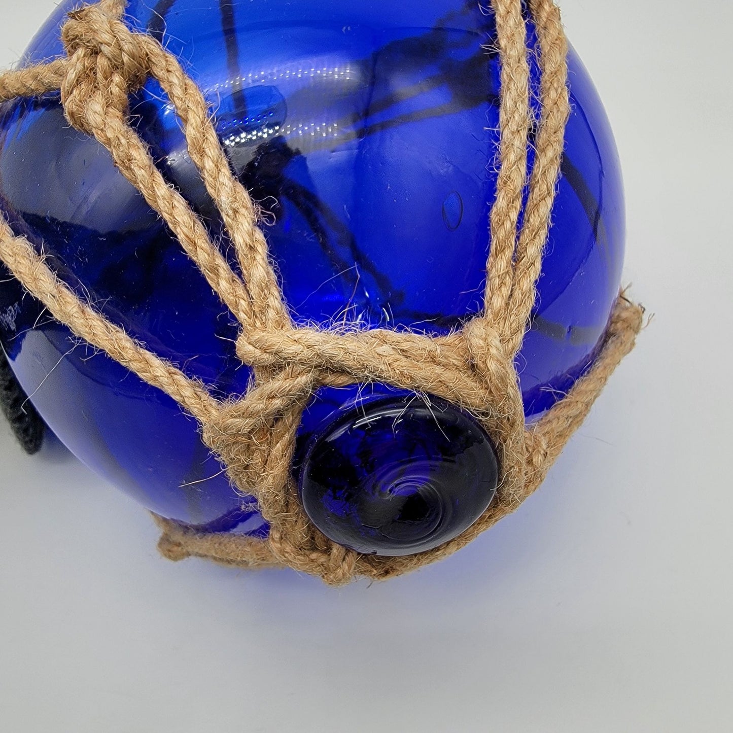 Cobalt Blue Glass Nautical Float With Rope Hanger 8"