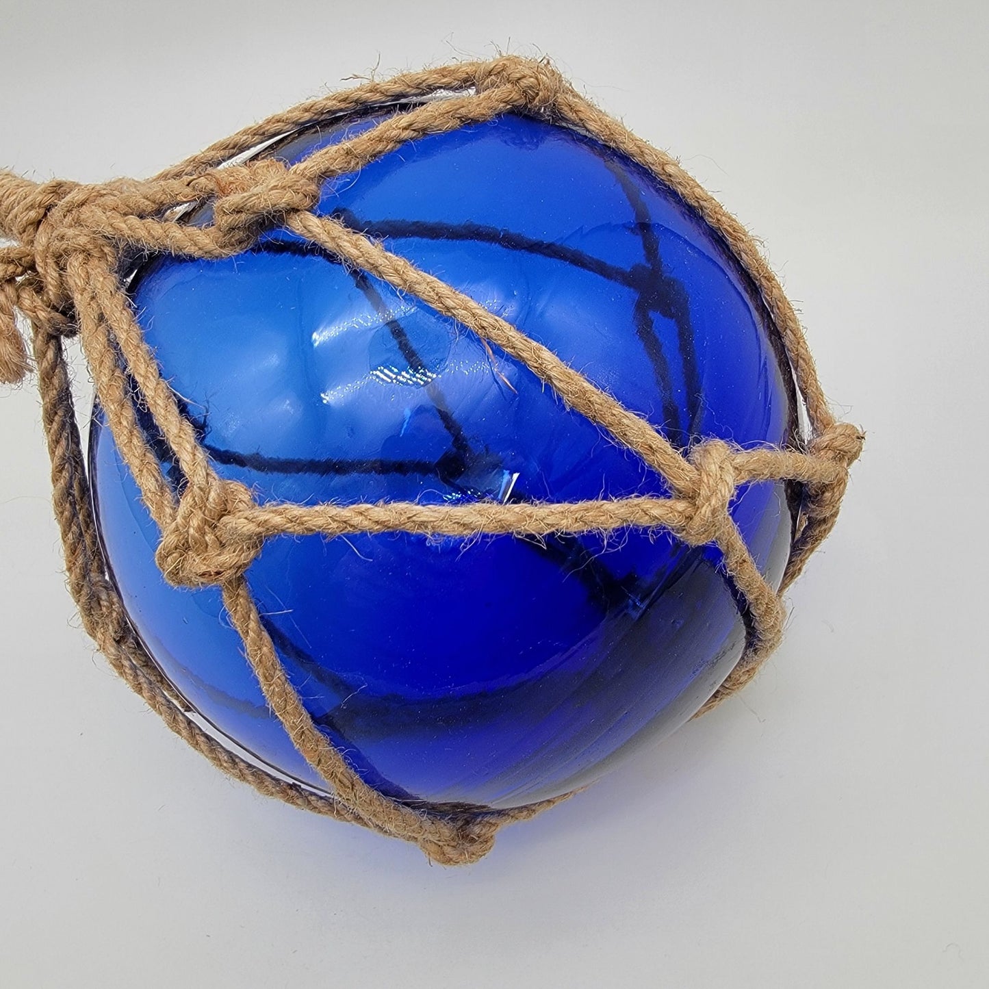 Cobalt Blue Glass Nautical Float With Rope Hanger 8"
