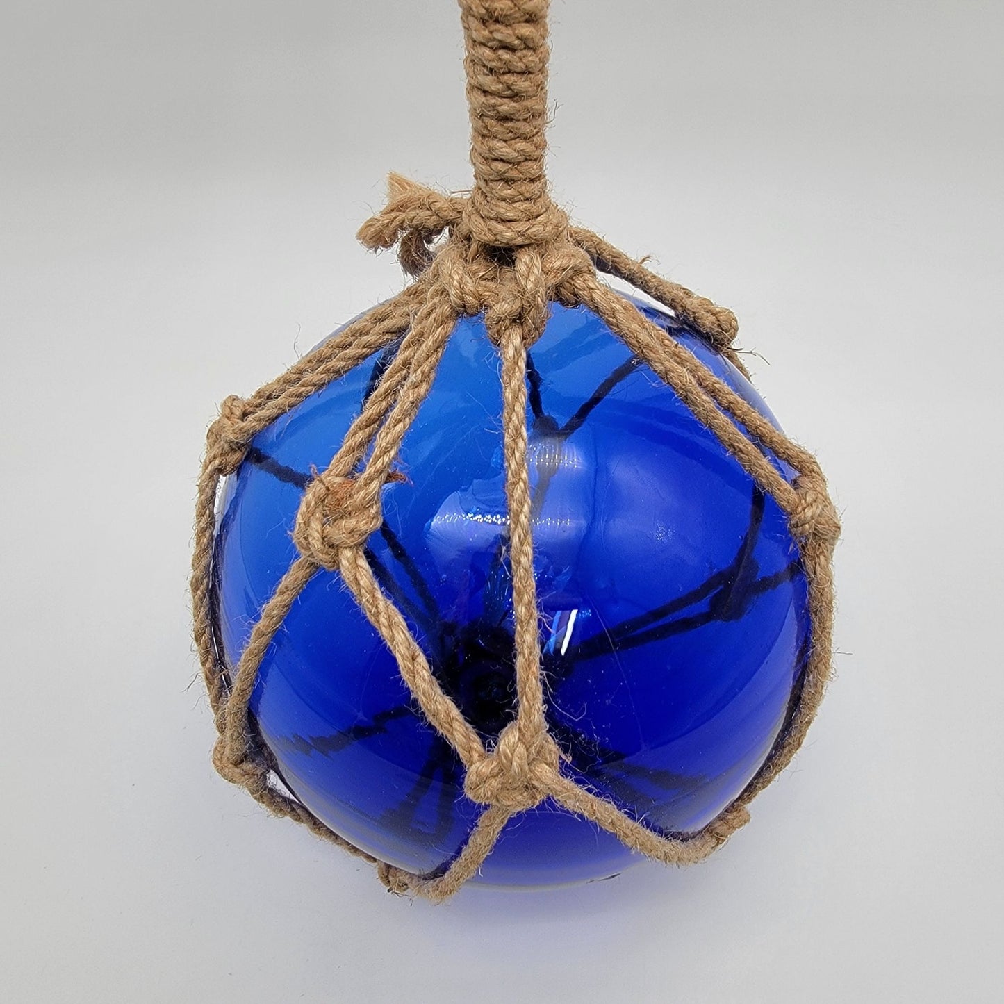 Cobalt Blue Glass Nautical Float With Rope Hanger 8"