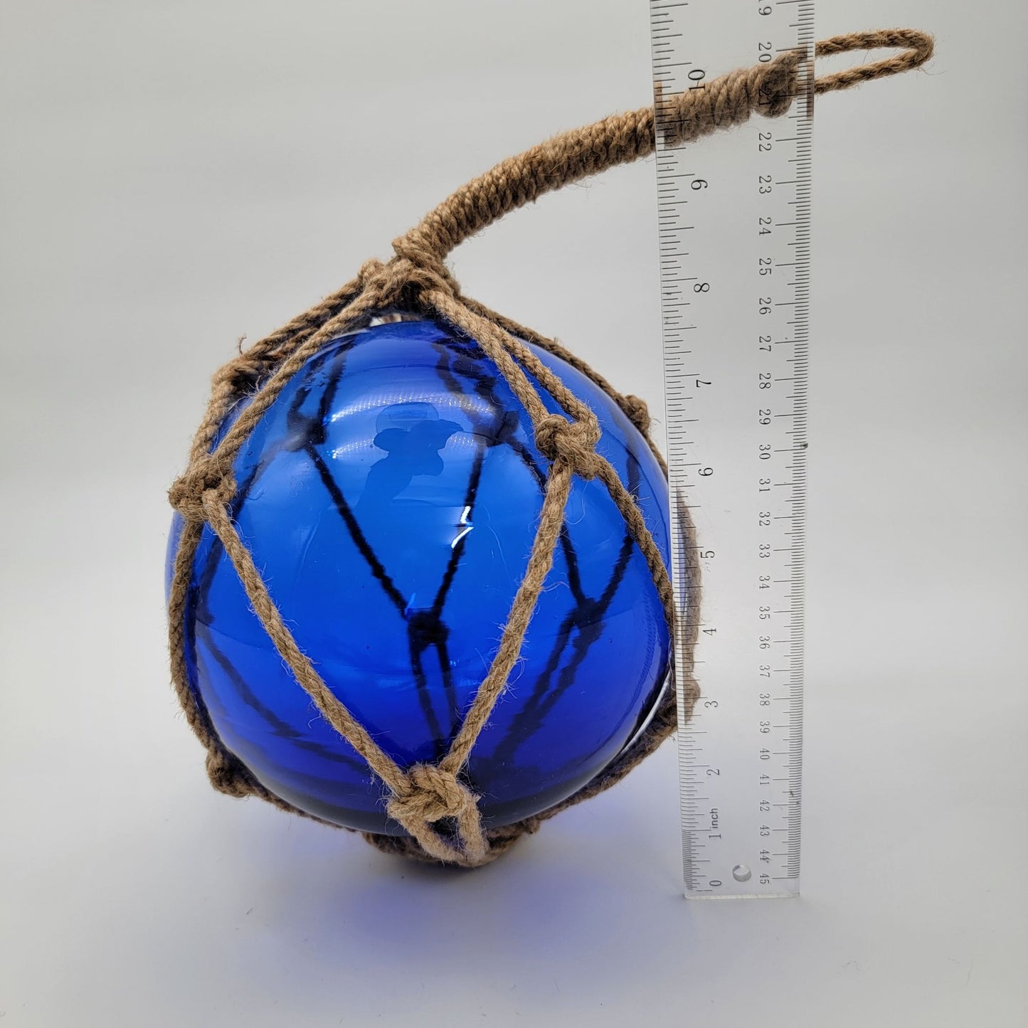 Cobalt Blue Glass Nautical Float With Rope Hanger 8"