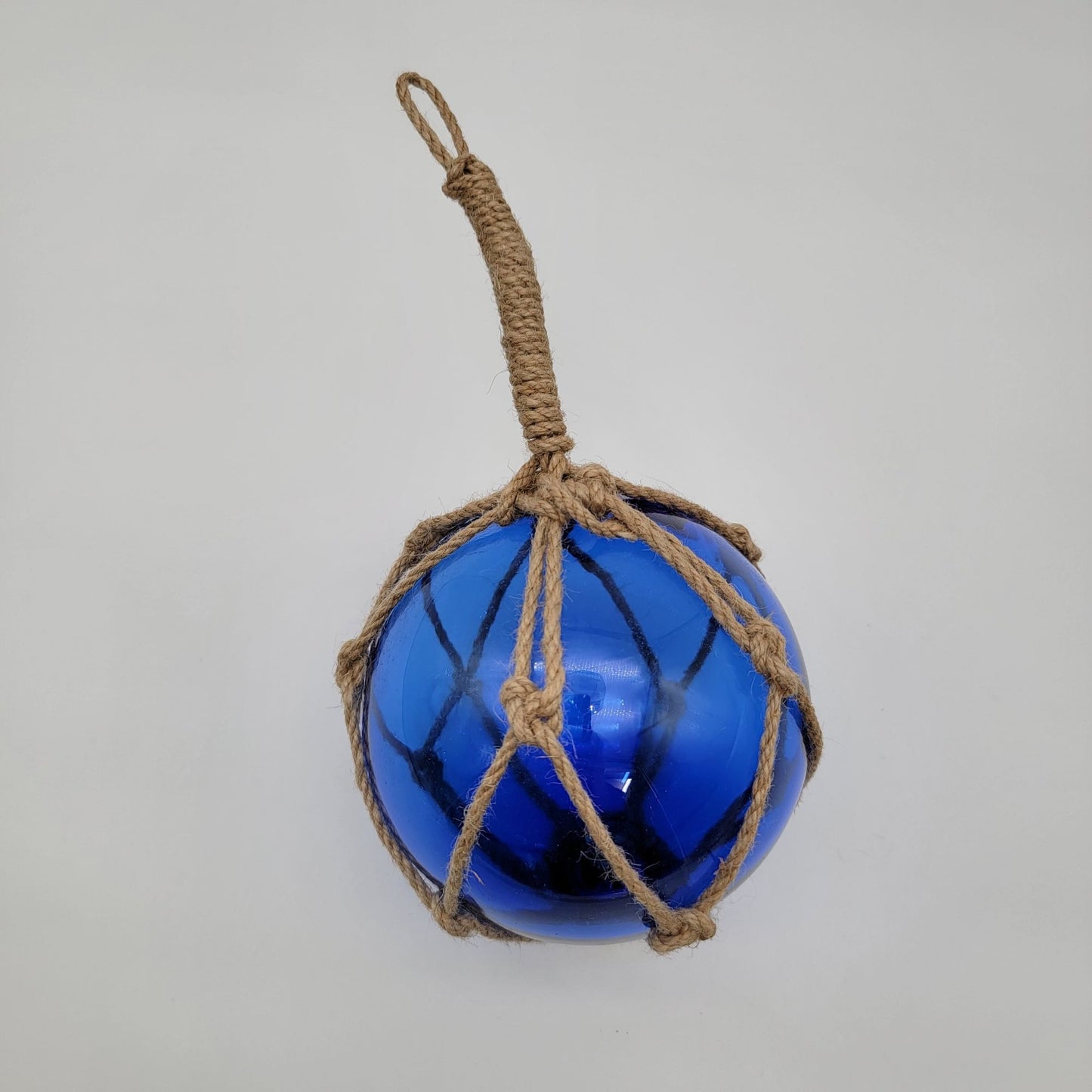 Cobalt Blue Glass Nautical Float With Rope Hanger 8"