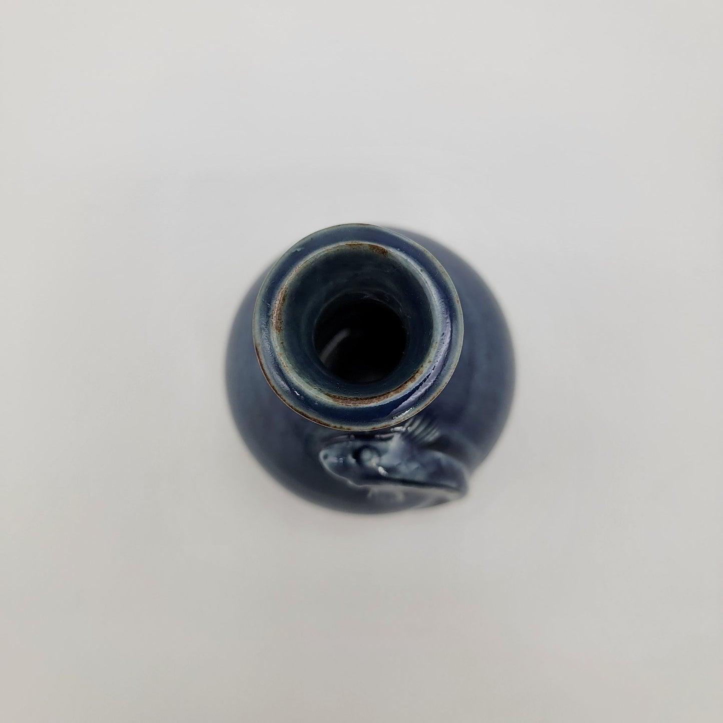 Vintage Blue Pottery Vase With Relief Fish Motif