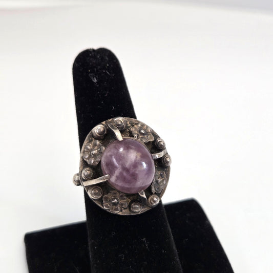 Vintage Signed Taxco Mexican Sterling Silver Amethyst Ring Size 6.5