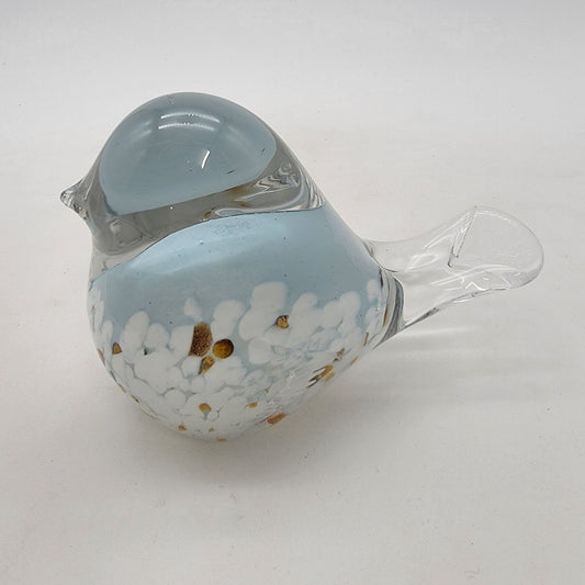 Art Glass Bird Paperweight Sculpture Blue & White