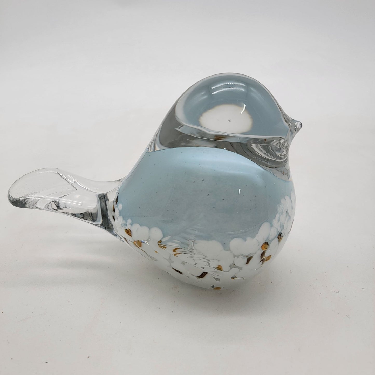 Art Glass Bird Paperweight Sculpture Blue & White