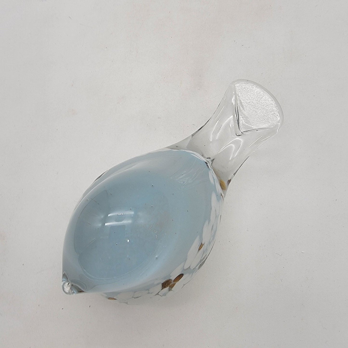 Art Glass Bird Paperweight Sculpture Blue & White