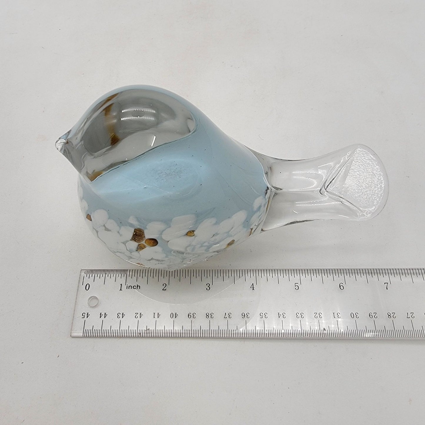 Art Glass Bird Paperweight Sculpture Blue & White