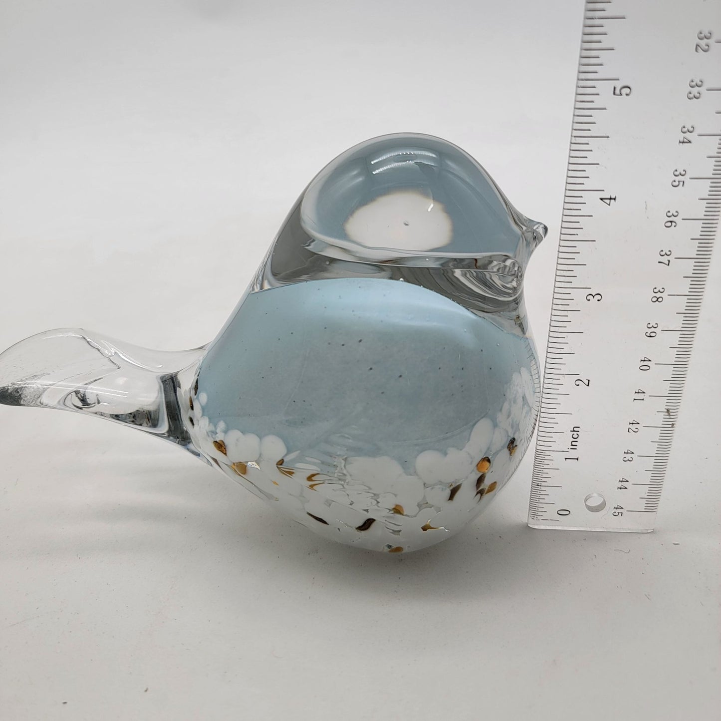 Art Glass Bird Paperweight Sculpture Blue & White