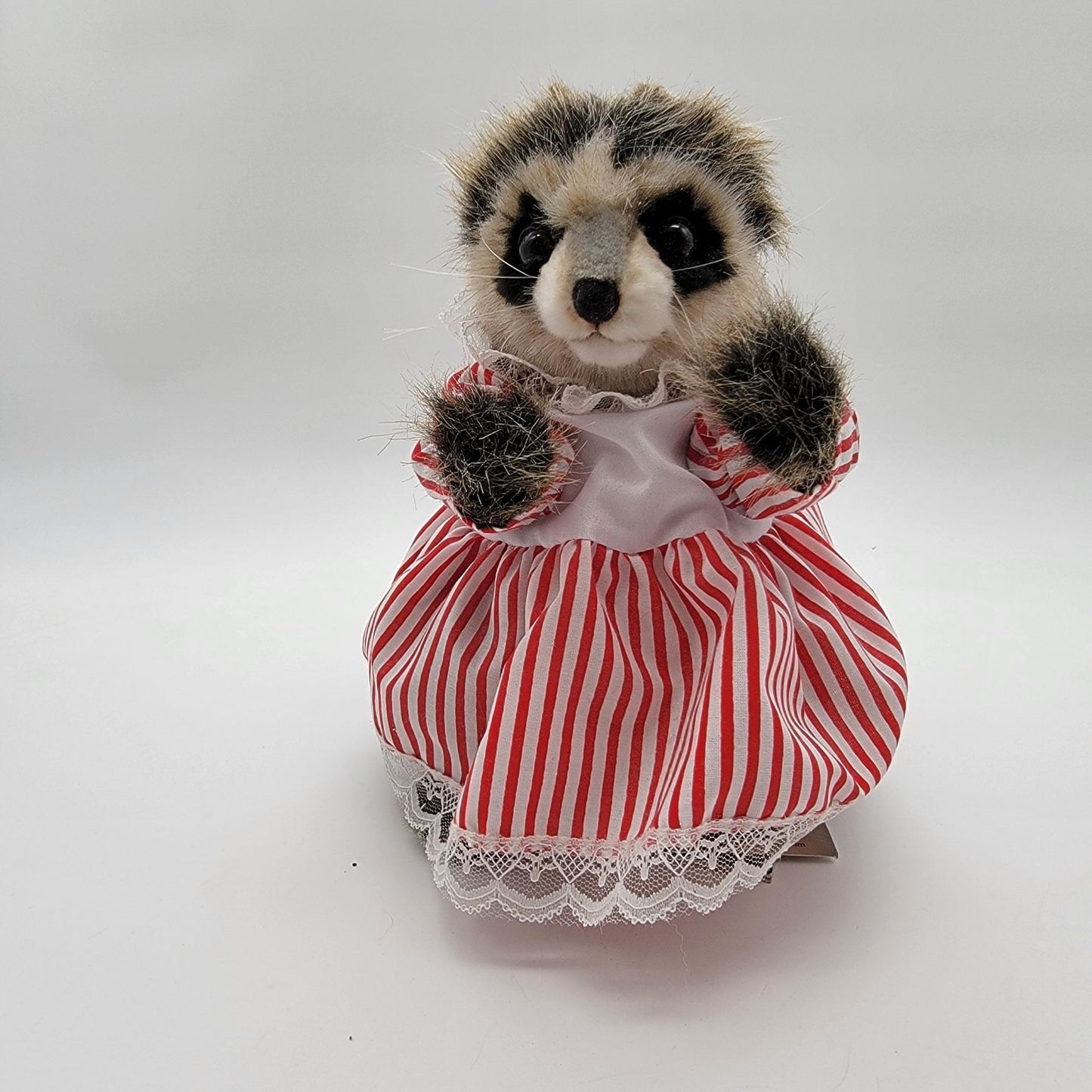 Hansa Creation Raccoon Plush In Red & White Striped Dress