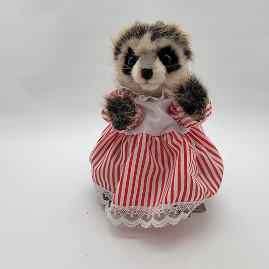 Hansa Creation Raccoon Plush In Red & White Striped Dress
