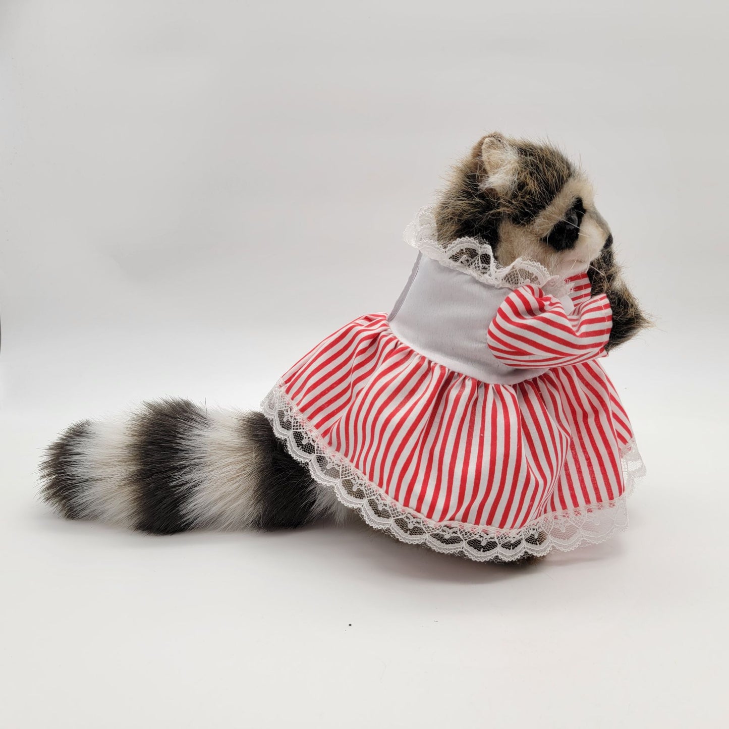 Hansa Creation Raccoon Plush In Red & White Striped Dress