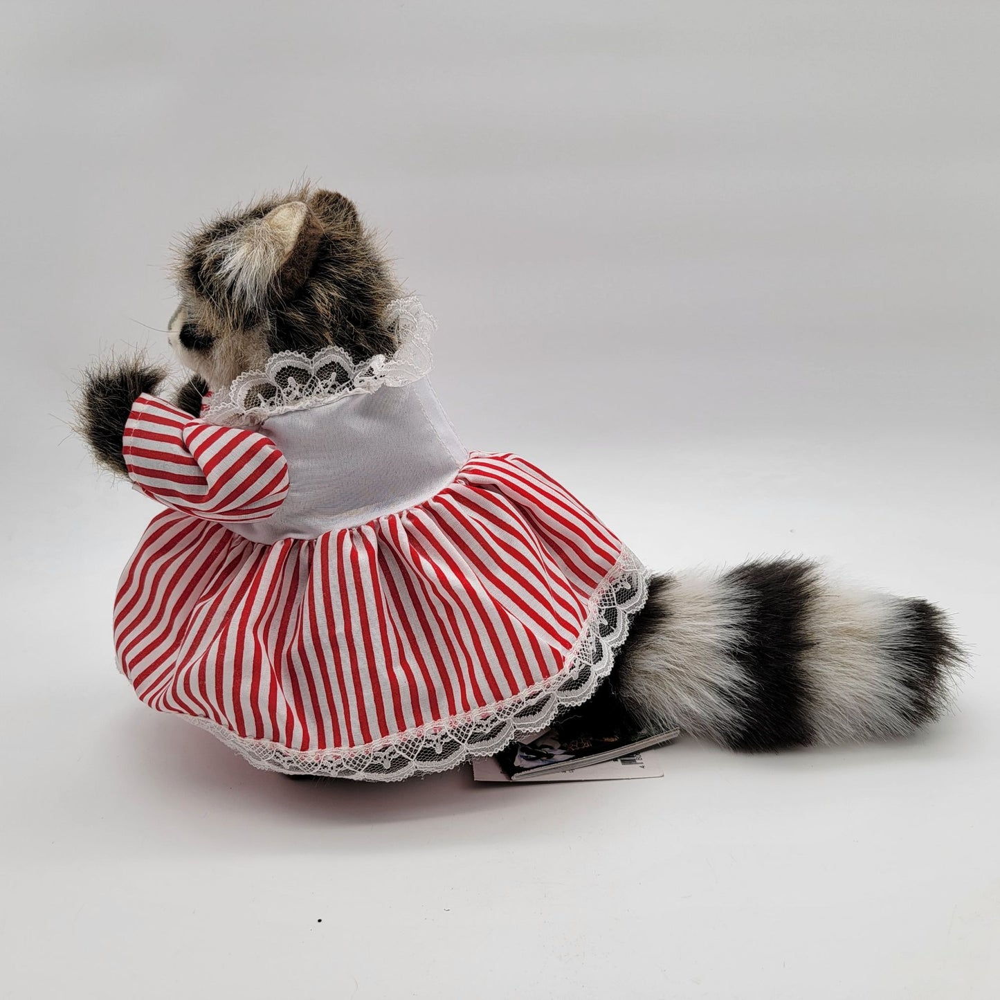 Hansa Creation Raccoon Plush In Red & White Striped Dress
