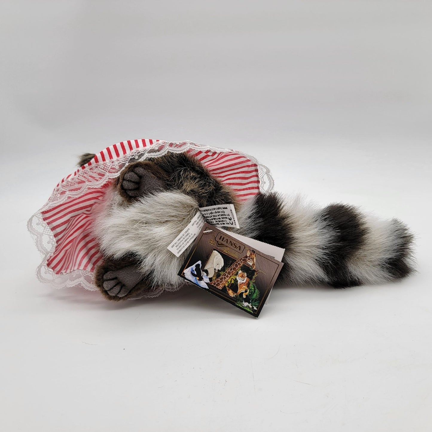 Hansa Creation Raccoon Plush In Red & White Striped Dress
