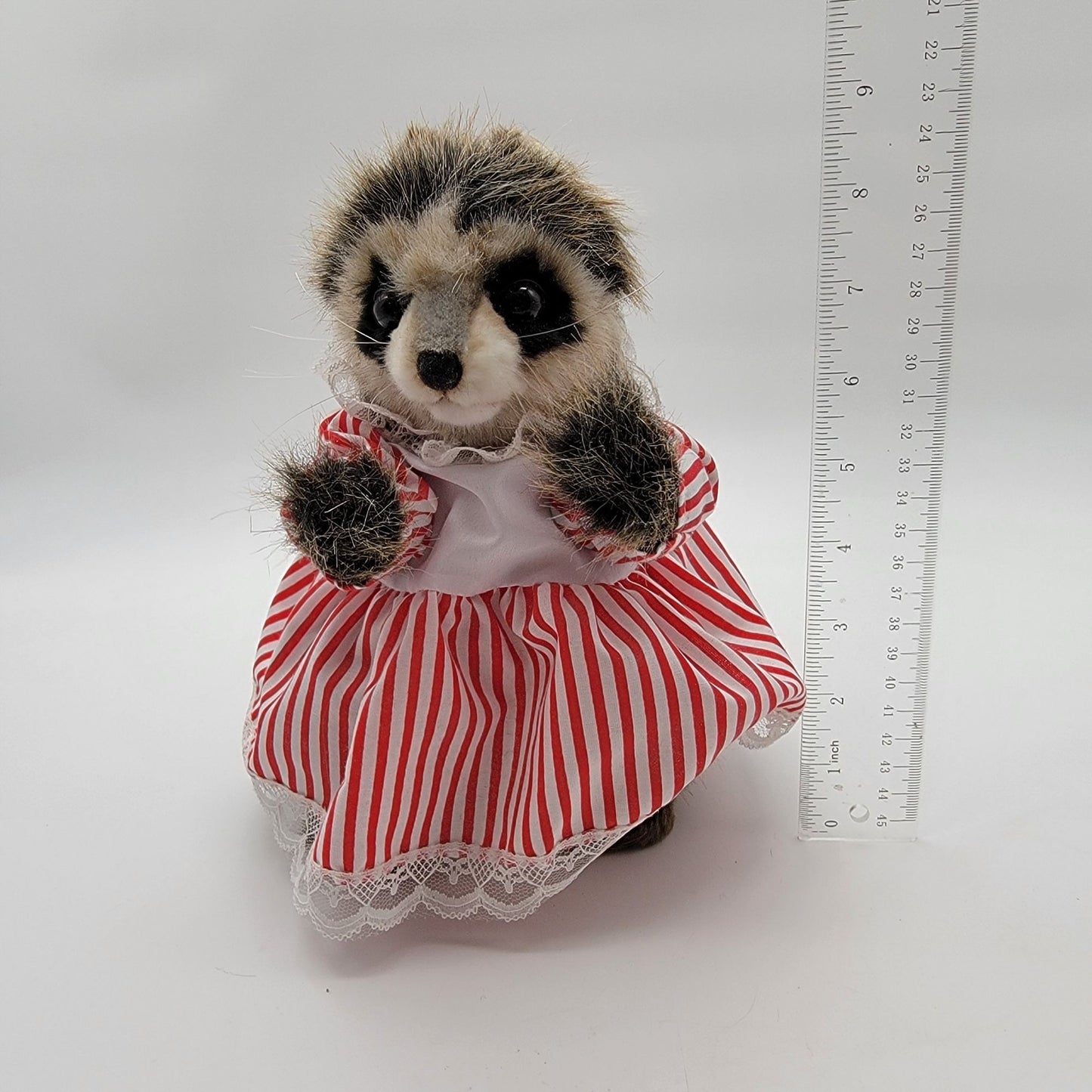 Hansa Creation Raccoon Plush In Red & White Striped Dress