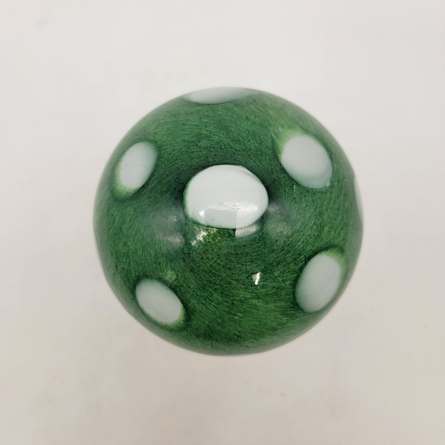 Green & White Polka Dot Art Glass Mushroom Sculpture